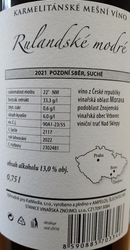 Rulandské modré - 2021, suché, pozdní sběr, mešní víno, KNA 